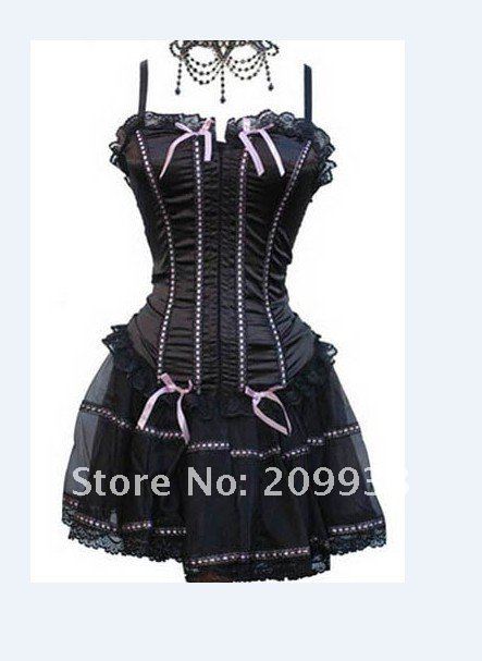 Free shipping wholesale black sexy corset+skirt,women sexy lingerie QM11