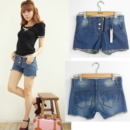 Free Shipping wholesale buckle side zipper decoration fashion edging denim shorts Jeans pants for lady MY09968SK