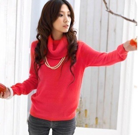 Free shipping wholesale candy sales ladies wild multicolor long sleeve knit shirt piles of gray collar primer spot Free