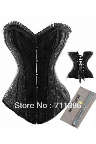 Free Shipping Wholesale Cheap Black / White Waist Shaper Bustier Floral Embroidered Lace Steel Boned Corset Women Factory LB4228