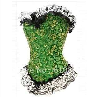 Free shipping +WHOLESALE + cheap Green bud silk sexy  lingerie,corset lingeriesex corset S,M,L,XL,XXL