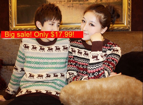 Free shipping wholesale Christmas sweaters for couple men and women, reindeer snowflakes design, pullover outwear