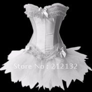 Free Shipping Wholesale Corset white corset with lace ruffle trim Corset Sexy Busiter Sexy Lingerie S-2XL (W3308-1)