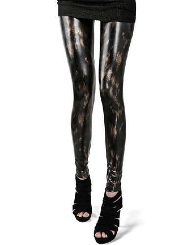 Free Shipping Wholesale Fashion Shinny Abstract Print Faux Leather Tights Women Leggings Skinny Pants