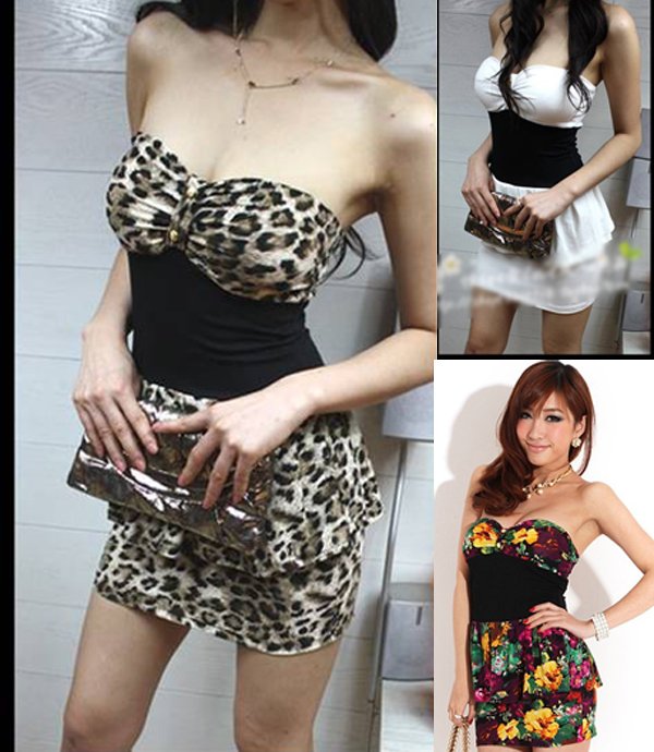 Free shipping!!! Wholesale Fashion women free size sexy off shoulder low neckline strapless mini dress - CAD076