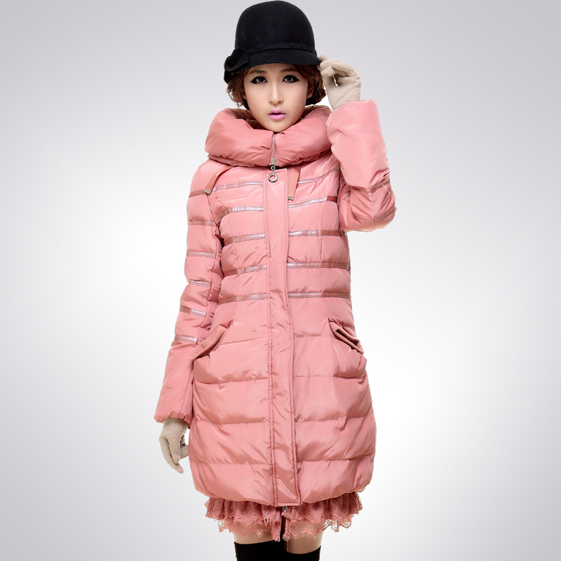 Free shipping wholesale long down jacket 2012 new arrival women's down coat medium-long thermal leather slim cheap for sale