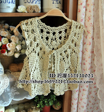 Free shipping Wholesale New arrival bohemia style cutout vest knitted coat short vest small cape shrug fence apricot