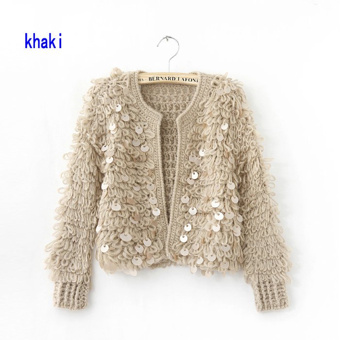 free shipping wholesale New Arrival Women's cardigan sequin sweater womens loose sweater vintage paillette short sweater