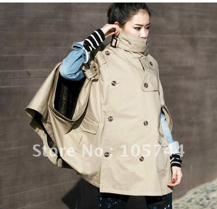 Free Shipping Wholesale New Arrive Double breasted Women cloak batwing sleeve turtleneck trench lady winter outerwear 2968MYYH