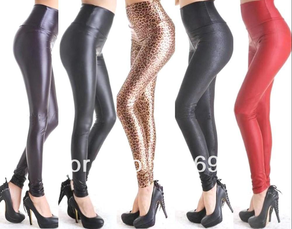 Free shipping Wholesale+NEW Sexy Women Faux Leather Stretch High Waisted Tight Pants Leggings Size XS/S/M/L,15 Colors