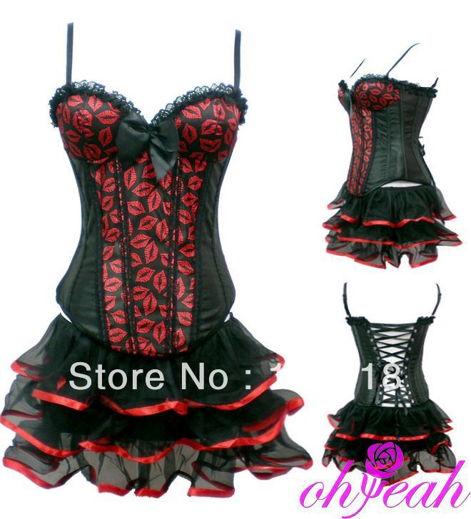 Free shipping--Wholesale plus size lip pattern corset dress push up shaper sexy bustiers A2788 S,M,L,XL  whosale and retail