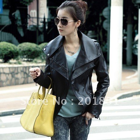 Free Shipping [Wholesale&Retail]2012 Autumn Fashion Zipper Leather Clothing Slim Short Design Women's Leather Jacket Lady Coat