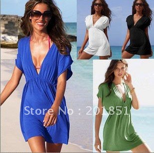 Free Shipping [ Wholesale & Retail ] 2012 HOT Fashion Summer Beach Mini  Sexy Dress Women V-Neck Skirt  Freesize  LYQ014