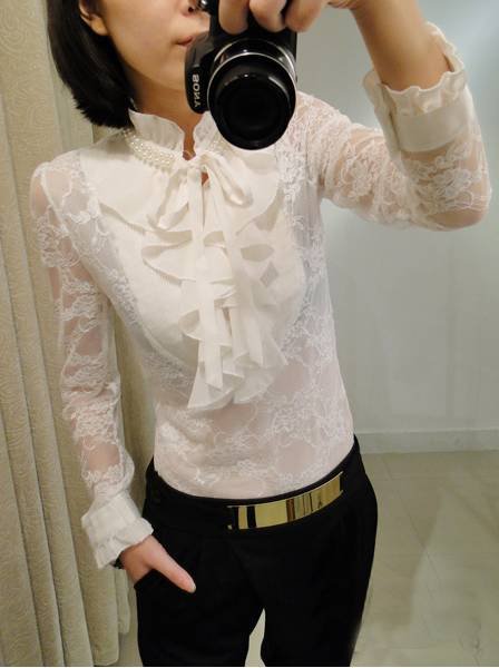 Free shipping Wholesale retail 2012 Manual order bead multilayer falbala small high-necked sexy bud silk shirt