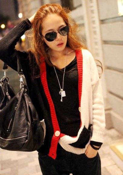 Free Shipping Wholesale/Retail Fashion Black And White  Matching Color V Neck Sweater Cardigan, Knits Clothes  MY2125MY