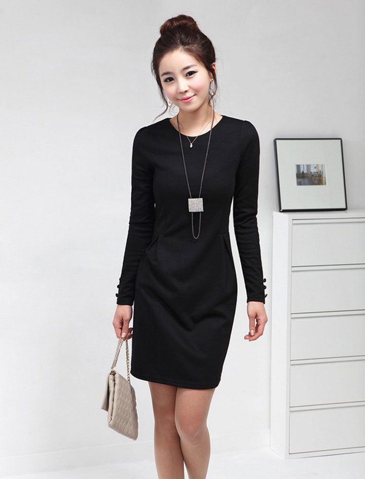 Free Shipping [ Wholesale & Retail ] Fashion Black Beige Color Career Lady Winter Dress Women's Dress#JSYM908