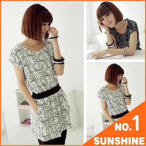 Free Shipping [ Wholesale & Retail ] Fashion Black White Color Stripe Summer Dress Women's Dress ACW01