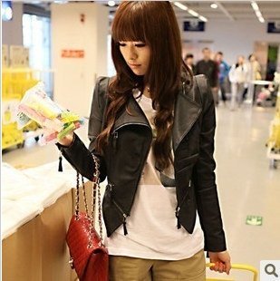 [Free Shipping] Wholesale&Retail, Leather Jacket Women, Women's Jacket, Motorcycle Jacket, Black/JK-046