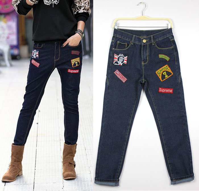 Free Shipping Wholesale/Retail NWT New Arrival Badge Slim Jeans Cowboy Boots Cut Loose Trousers, Women Jeans Pants AD9482LK