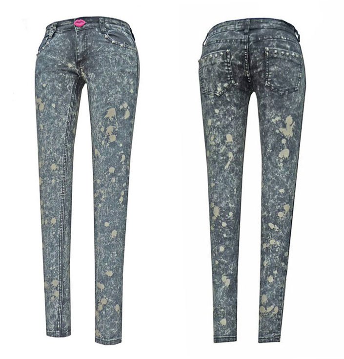 Free Shipping Wholesale/Retail Promotion! Vintage Sexy Lips Rivets Snowflake Ink Jet Jeans Pencil Pants, women's jeans AD9520LK