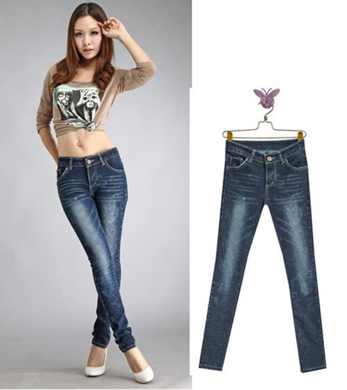 Free Shipping Wholesale/Retail  Snowflake Distressed Stretch Jeans Woman, Pencil Pants, Jeans Online, Blue Plus Size AD9338LK