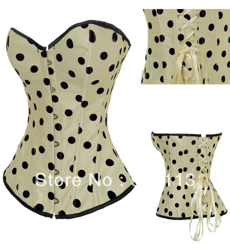 free,shipping!wholesale retail,strapless corset,Black Dots -White  Corset