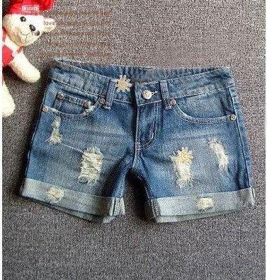 Free Shipping [Wholesale&Retail]Summer Lady Denim Shorts Women's Jeans Shorts Pants Hole Roll-Up Hem DK006