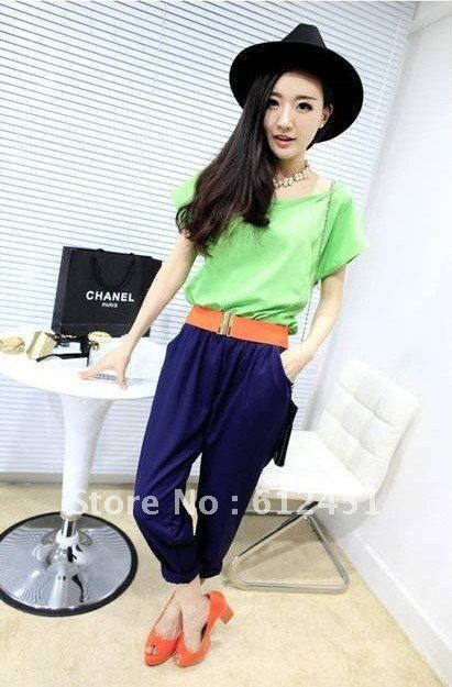 Free Shipping Wholesale/Retail The new summer Korean version of women's fashion casual color matching jumpsuits send belt