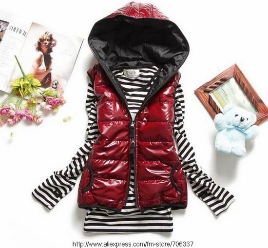 [Free Shipping] Wholesale&Retail,Winter women's vest, Hooded vest, Women waistcoat, Cotton-padded vest Black/Blue/Red -VT-003