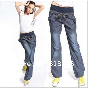 [Free Shipping +Wholesale+Sales  Promotion]  Woman's Thin Loose Jeans Bloomers With Elastic Low Waist trousers/Free Belt S/M/L