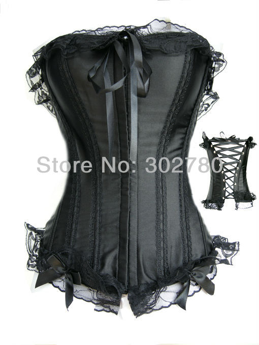 Free shipping!! Wholesale  sexy bustier black satin lace ladies corset  size S-6XL C0018