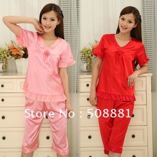 Free shipping wholesale Sexy lady Polyester robes/nightgowns lovely women sleep sets 2 colors red and pink