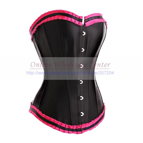 Free shipping Wholesale Sexy Lingerie Black Corset Top Bustier Pink Trim strapless corset Boned corset Sexy underwear push up