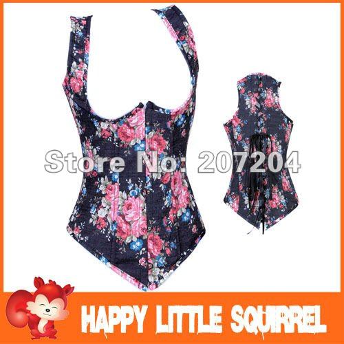 Free shipping Wholesale Sexy lingerie Flower Overbust burlesque costume Corsets S-XL push up