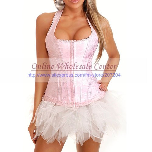 Free shipping Wholesale sexy Pink Lace up corsets  tutu Skirt Sexy Lingerie Costume Corset Bustier skirt  ladies' camisole