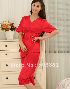 Free shipping wholesale Sexy women Polyester robes/nightgowns Beaty sleep sets 2 colors red and pink