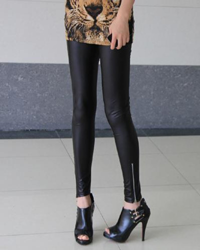 Free Shipping Wholesale Shiny Faux Leather Legging Ladies Zippers Tights Skinny Pants