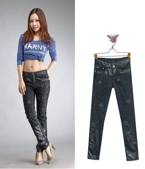 Free Shipping Wholesale Snowflake Sandingpu Mosaic stretch Skinny Jeans, Pencil Pants, Women Jeans DenimAD9336LK