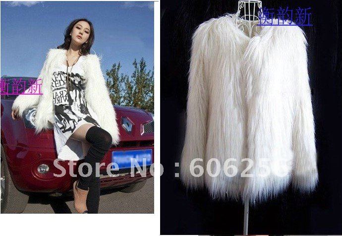 Free shipping-Wholesale Star Style 4 colors Vintage cheap Long wool Faux Fur coat/fur jacket