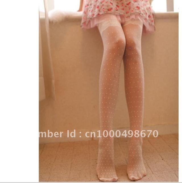 FREE SHIPPING+Wholesale White Fake Lace Small Dots Printing Legging Panty Hose 10pcs/lot Women Silk Tights