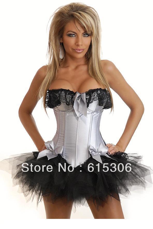 Free shipping ! Wholesale White Satin Sexy Bustier Femme Corset Fashion Gothic Corset Dress