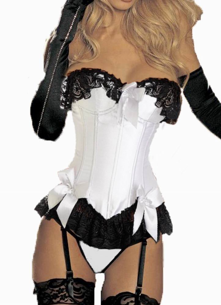 Free shipping ! Wholesale White Satin Sexy Bustier Femme Corset Fashion Gothic Corset Dress Without Skirt S-XXL 9352