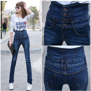 Free shipping Wholesale women's hot sale fashion High waist denim jeans female pencil pants size S-XL