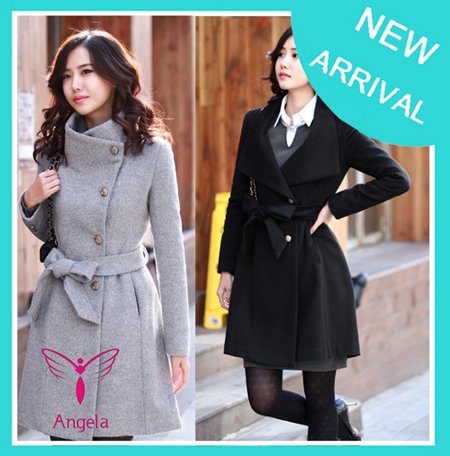 Free Shipping Wholesale Women's Long Cashmere Blend Fitted Coat  Super Value Winter Outwear WO-017