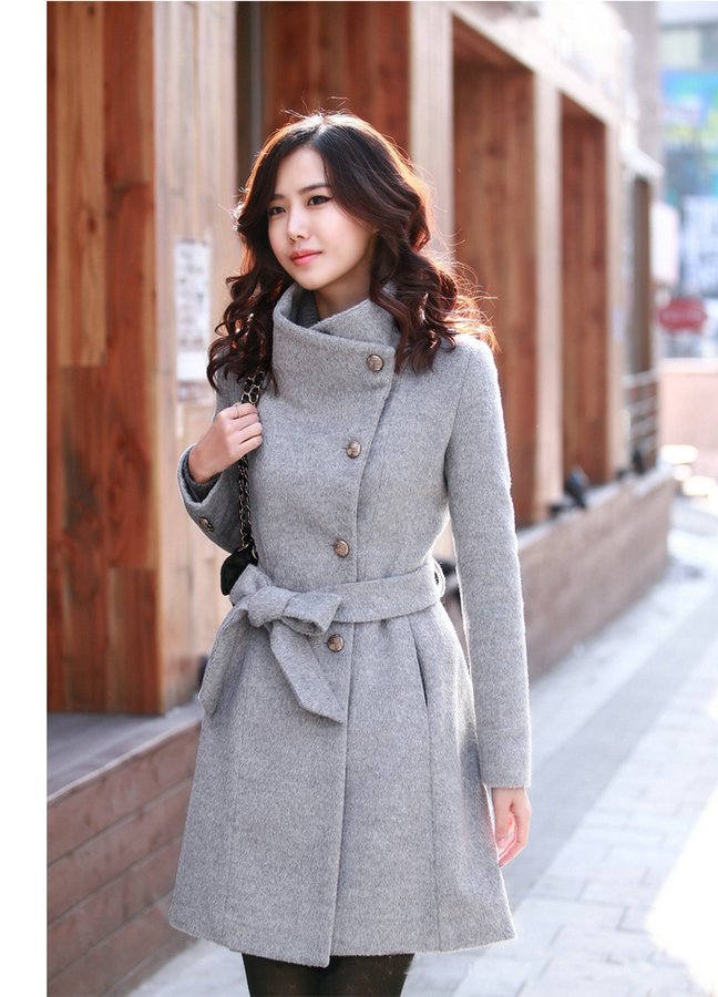 free shipping Wholesale -women's slim cashmere blend fitted coat military coat with belt walking coat drop shipping support