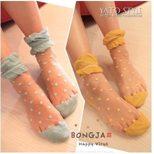 Free Shipping Wholesales Korea Cute Thin Silk Stockings Dot Lady Lace Socks FC12167