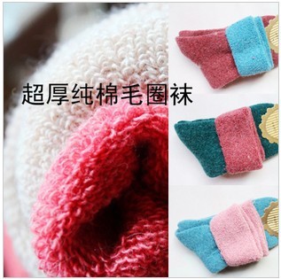 Free Shipping Wholesales Korean Candy Color Pure Cotton Towel Socks Flanging Thickening Socks  FC12155