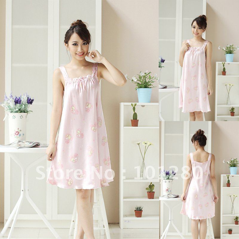 FREE SHIPPING Wide shoulder spaghetti strap nightgown female faux silk lounge cool sleepwear sexy sleepwear fancy