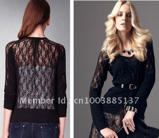 Free Shipping wild romantic lace knit long sleeve cardigan