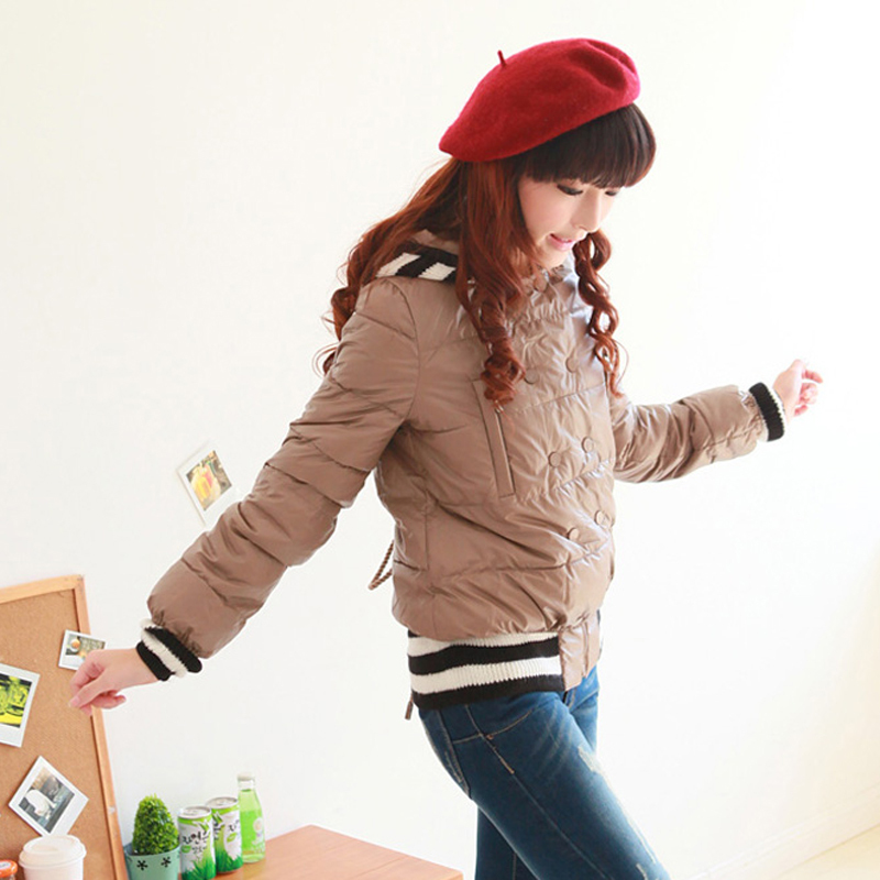 Free shipping Winter 2011 fashion faux leather slim waist patchwork knitted hat with a hood slim wadded jacket